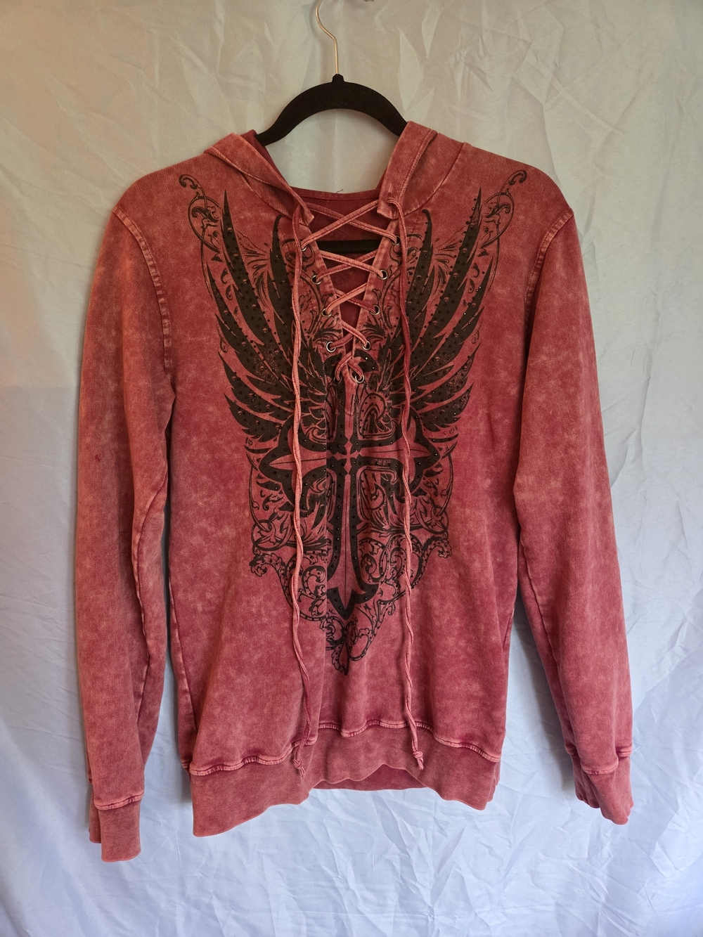 Women's Affliction Free Hooded Sweatshirt Lace Up Hoodie- Medium
